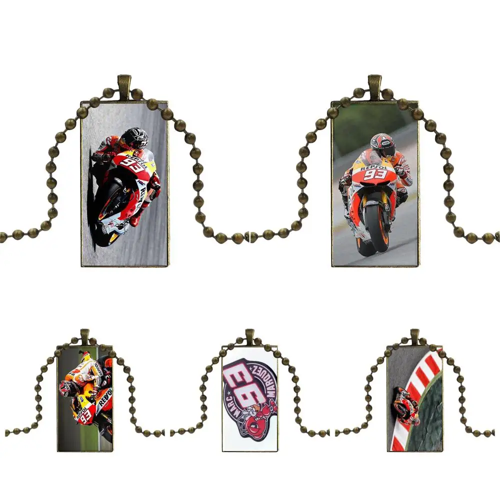 

For Men Women Gift 2018 Marc Marquez Moto Gp 93 Bronze Color Glass Cabochon With Rectangle Shaped Pendant Choker Necklace