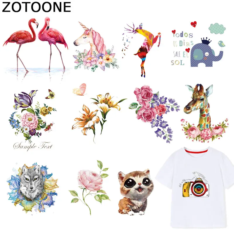 

ZOTOONE Animal Flamingo Patches Flower Iron on Transfers for Clothes T-shirt Heat Transfer Sticker DIY Accessory Appliques F1