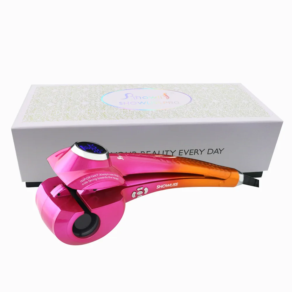 Мода Showliss Pro lcd щипцы для завивки волос с 2 бесплатными заколками стайлер автоматическая плойка фиолетовые щипцы для завивки волос универсальное напряжение - Цвет: Розовый