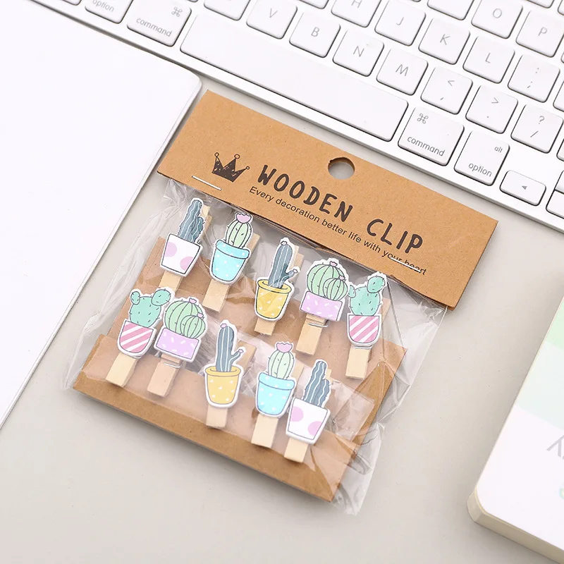 

10 Pcs/Set Cute Cactus Wooden Clip Photo Clips Party Decoration Clip with Hemp Rope