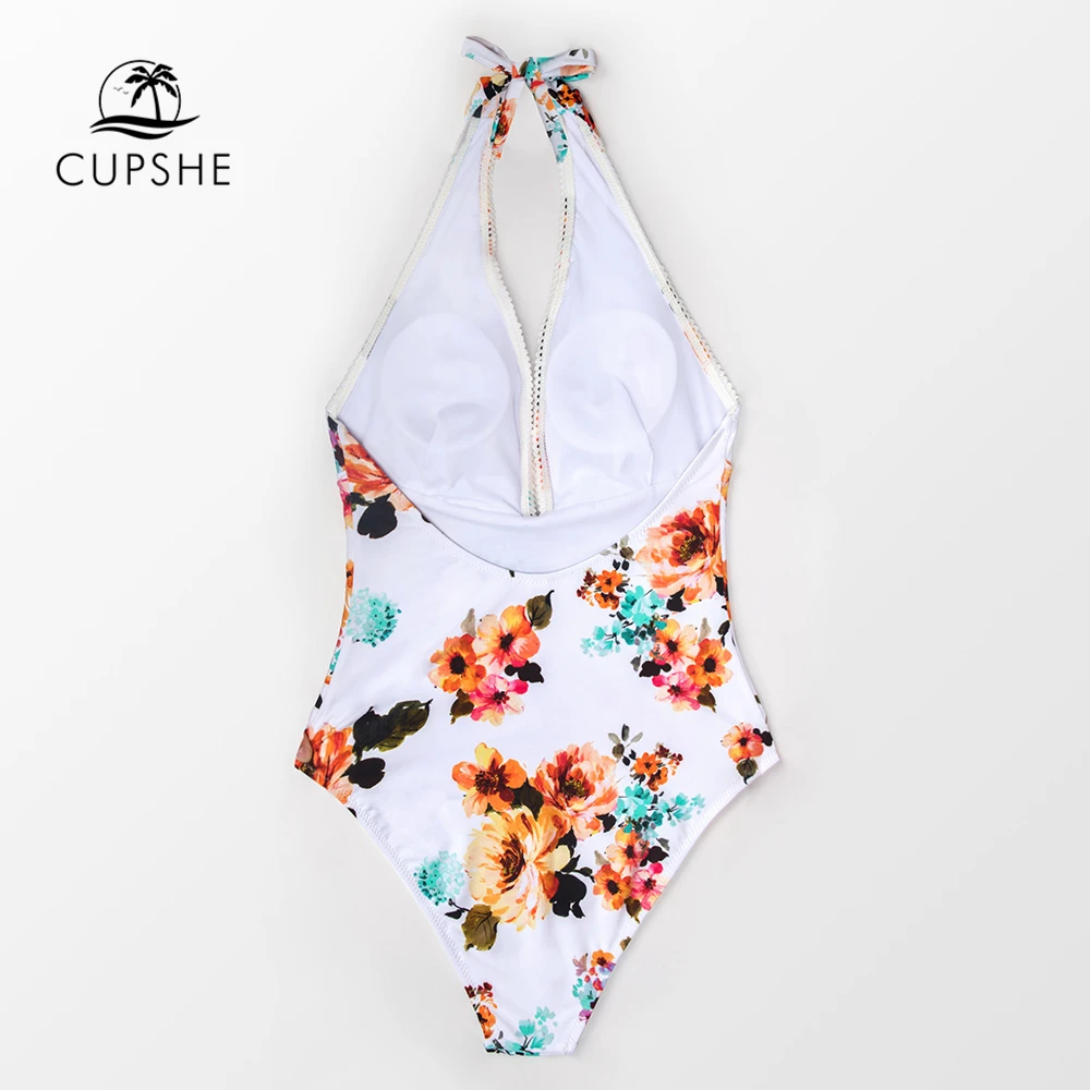 Billige CUPSHE Krawatte Taille Blumen One piece Badeanzug Frauen Sexy Backless Halter Monokini Bademode 2020 Mädchen Strand Badeanzüge