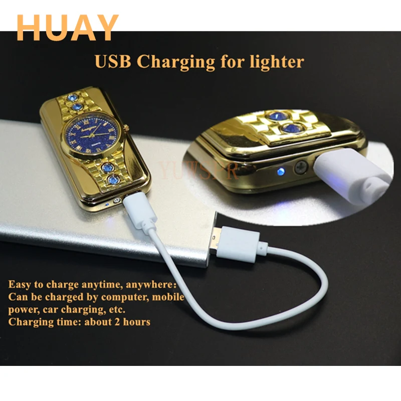 Зажигалка часы креативная USB перезаряжаемая беспламенная личность с зажигалкой