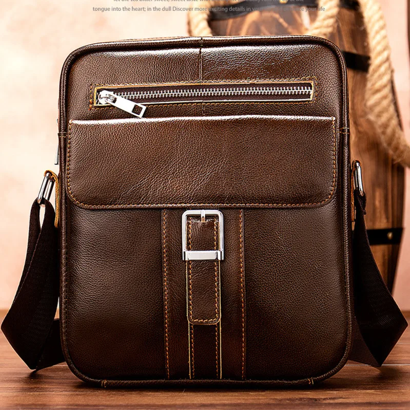 

2019 Messenger Bag Men's Genuine Leather Hasp 9.7inch Bag Shoulder Bags for Men 2019 Male Bag Leather Crossbody Bags 8512