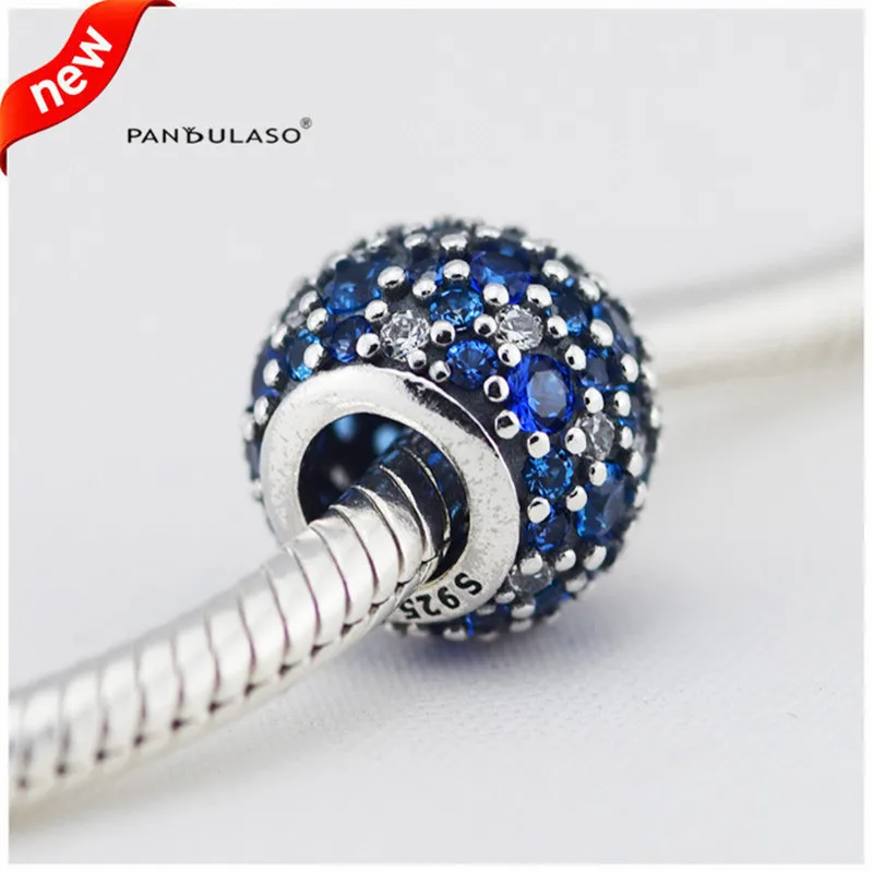 

Pandulaso 925 sterling-silver-Jewelry Blue Paved Mixed Shade CZ Stones Beads DIY Jewerly Fit Silver Charm Bracelets For Women