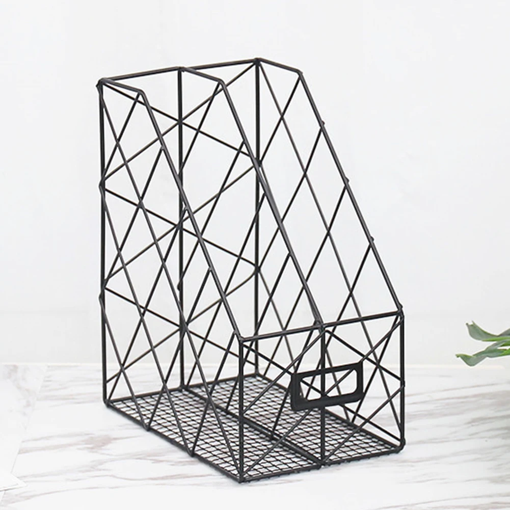 

Hollowed Out Shelf Storage Rack Practical Home Office Magazine Books Organizer Management Holder File Iron Grid Stand Desktop