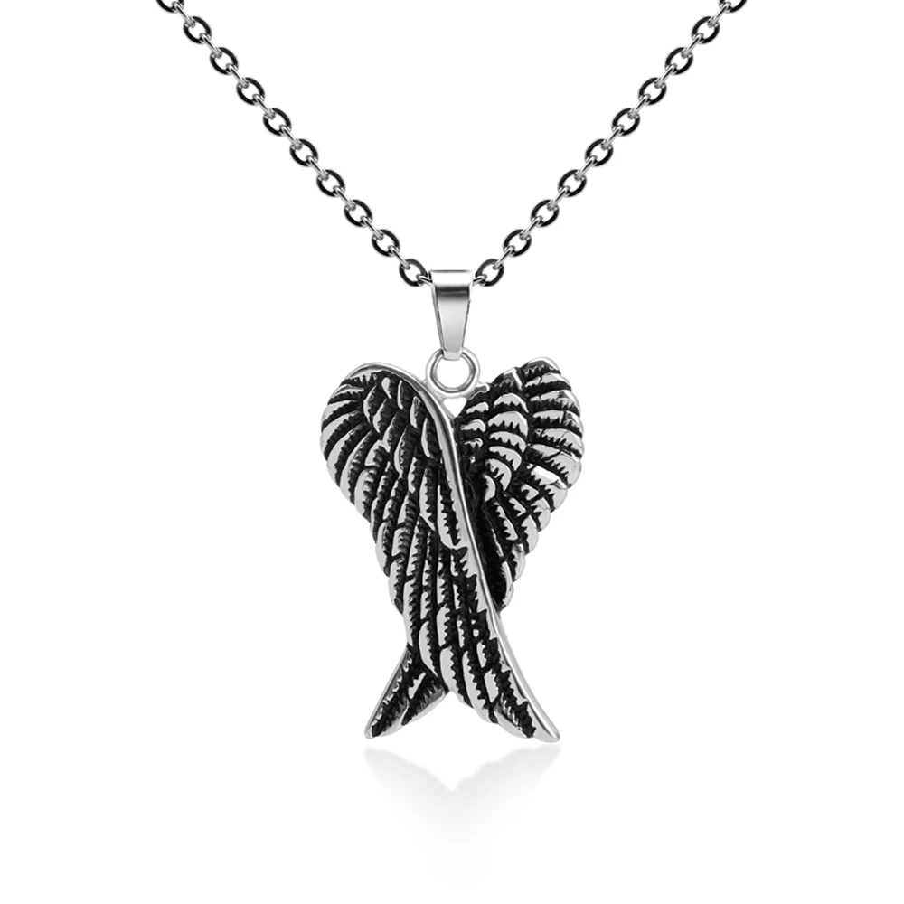 

Mimeng Titanium Jewelry Stainess Steel Necklace for Men Exaggerated Angel Wing Necklace Come with Chain