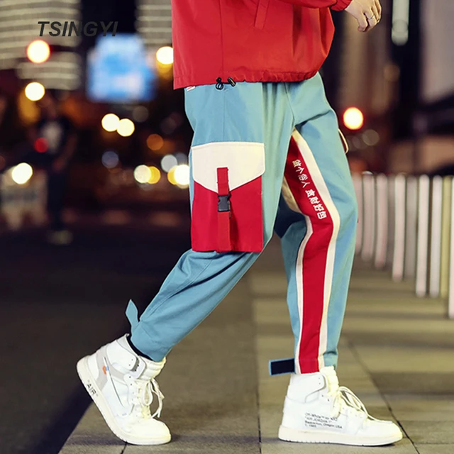 Tsingyi 5XL Ins Hot Fashion Spliced Multi Pockets joggers Cargo Pants Men Streetewar Hip Hop  Drawstring Tactical Male Trousers