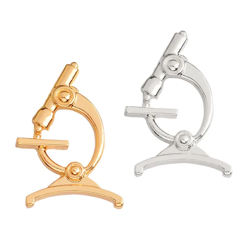 

Fashion Gold Silver Color Microscope Pin Brooches For Women Men Chemist Scientist Teacher Jewelry Gifts
