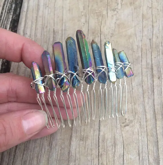 

Rainbow Quartz Crystal Hair Comb Quartz Hair Comb Raw Crystal Hair Comb Crystal Headpiece Raw Crystal Hair Pin Aura Quartz