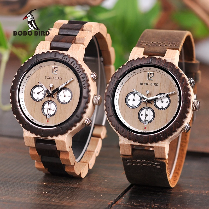 BOBO BIRD Men Wooden Watches Wood Wristwatch Male Quartz relogio masculino in Gift Box Timepieces Show date