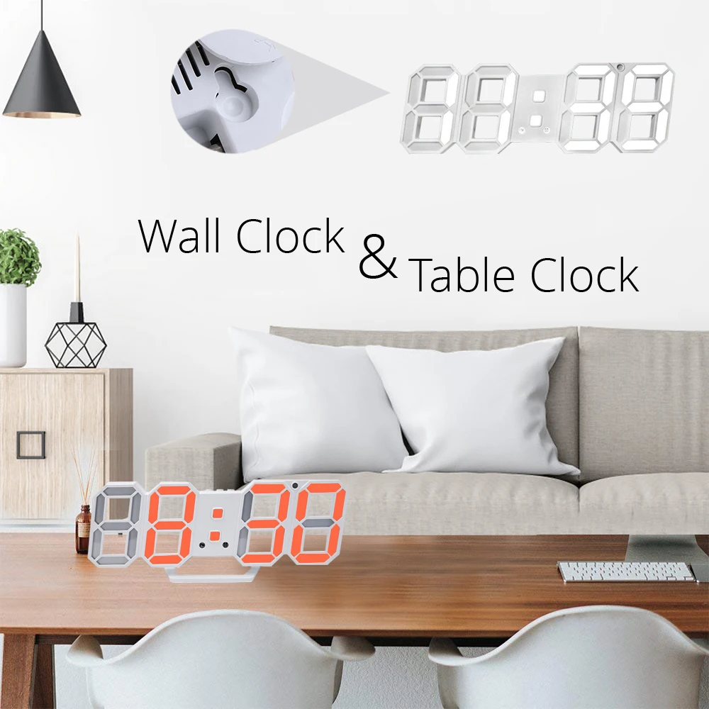 3D LED Wall Clock Modern Design Digital Table Clock Alarm Nightlight Saat reloj de pared Watch