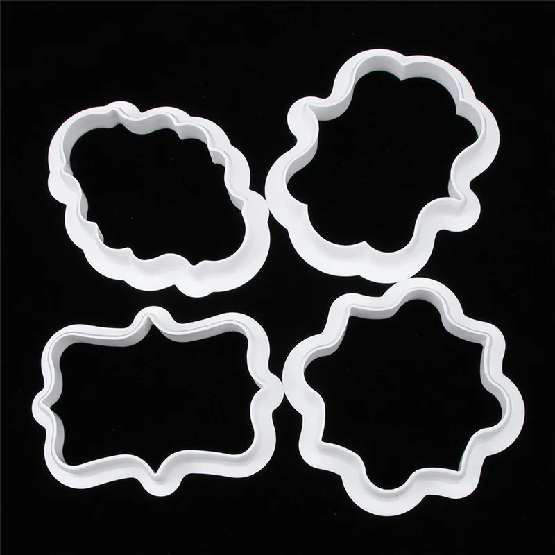 4pcs/set Eco Friendly Plastic Vintage Plaque Frame Cookie Cutter Set