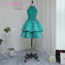 Dressgirl Grün 2017 Homecoming Kleider A-line Stehkragen Knielangen Tiered Perlen Spitze Cocktailkleider
