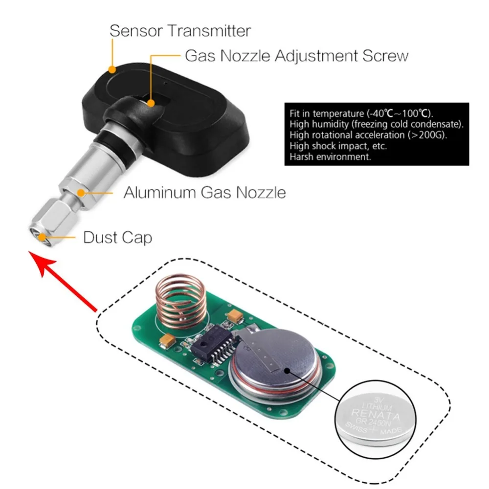 1 шт. CAREUD сенсор NF+ беспроводной TPMS внутренний датчик со сменной батареей система контроля давления в шинах сенсор s