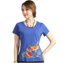 Летние футболки Для женщин Винтаж короткий рукав Марка blusa мода Vetement Элегантный Femme Вышивка Дамы Этническая футболки Костюмы