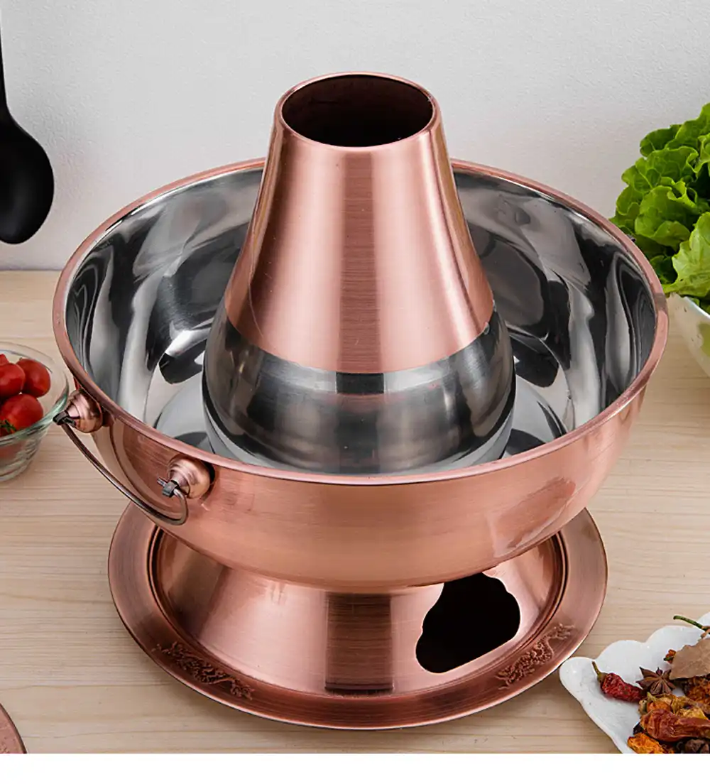 Pure Copper Charcoal Copper Hot Pot Domestic Picnic Yuanyang Red Copper