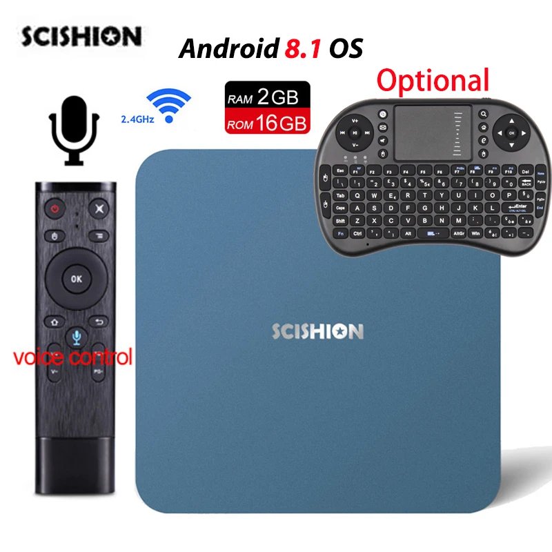 

SCISHION AI ONE Smart TV Box Android 8.1 RK3328 Quad Core 2GB RAM 16GB ROM Wifi 2.4G BT4.1 Set-top Box with Voice Remove control