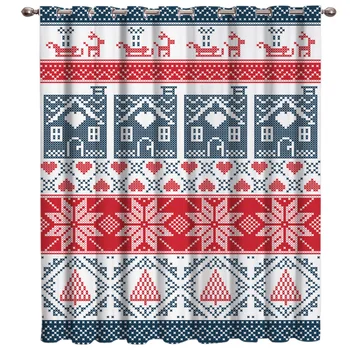

Red and Blue House Tree Decoration for Christmas Room Curtains Large Window Window Curtains Dark Curtain Lights Living Room