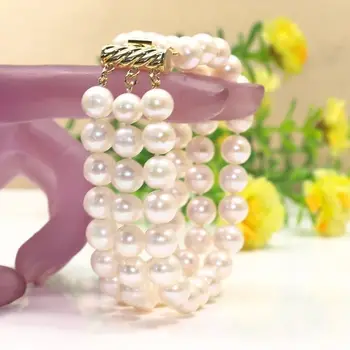 

Free shipping hot sale Women Bridal Wedding Jewelry >> Graceful 3 rows 7-8mm white freshwater pearl bracelet