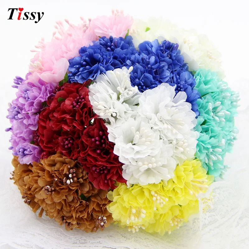 

60pcs Silk Artificial Daisy Carnation Flower bouquet DIY Scrapbooking for Wedding Decoration Craft Fake Flowers