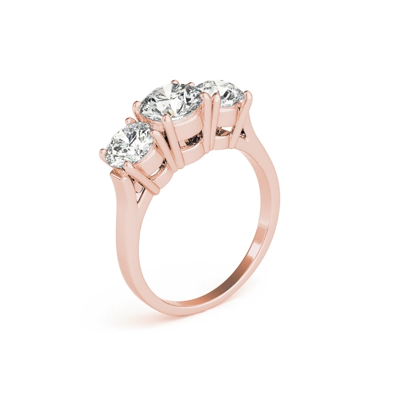 COLORFISH Round Three Stone 2.63 ct Rose Gold Filled 925 Sterling Silver SONA Synthetic Engagement Ring Wedding Band For Women