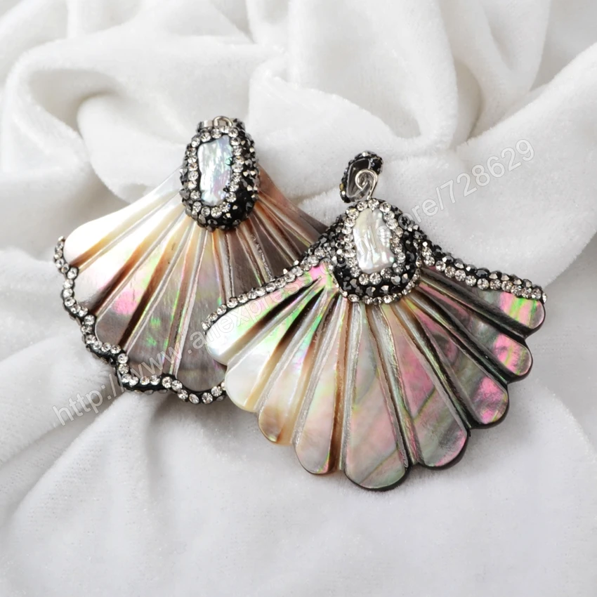 

BOROSA Crystal Rhinestone Paved Gun Black Zircons Rainbow Shell Pendant For Woman JAB482