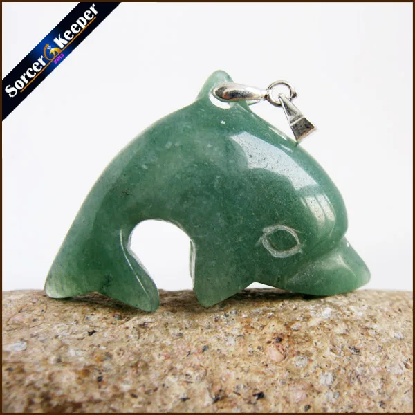 Natural Crystal Stone Aventurine Carving Dolphin Amulet Pendant Free Necklace Fish Fashion Animal Blessing Lucky Jewelry HS029