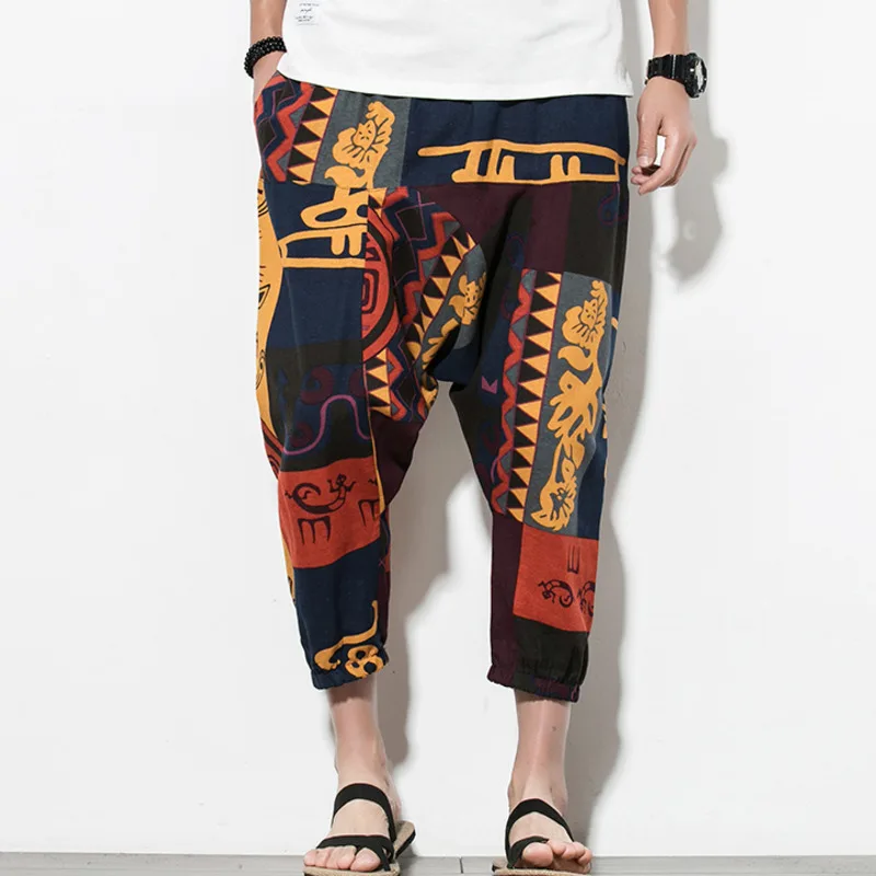 

camo 2019 Summer New Pattern Flax Seven Part casual Pants trousers men Male Harun Pants Tide joggers sweatpants