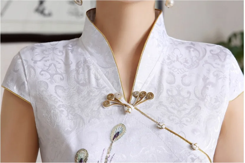 Новое Женское китайское платье Cheongsam с вышивкой в восточном стиле золотой нитью