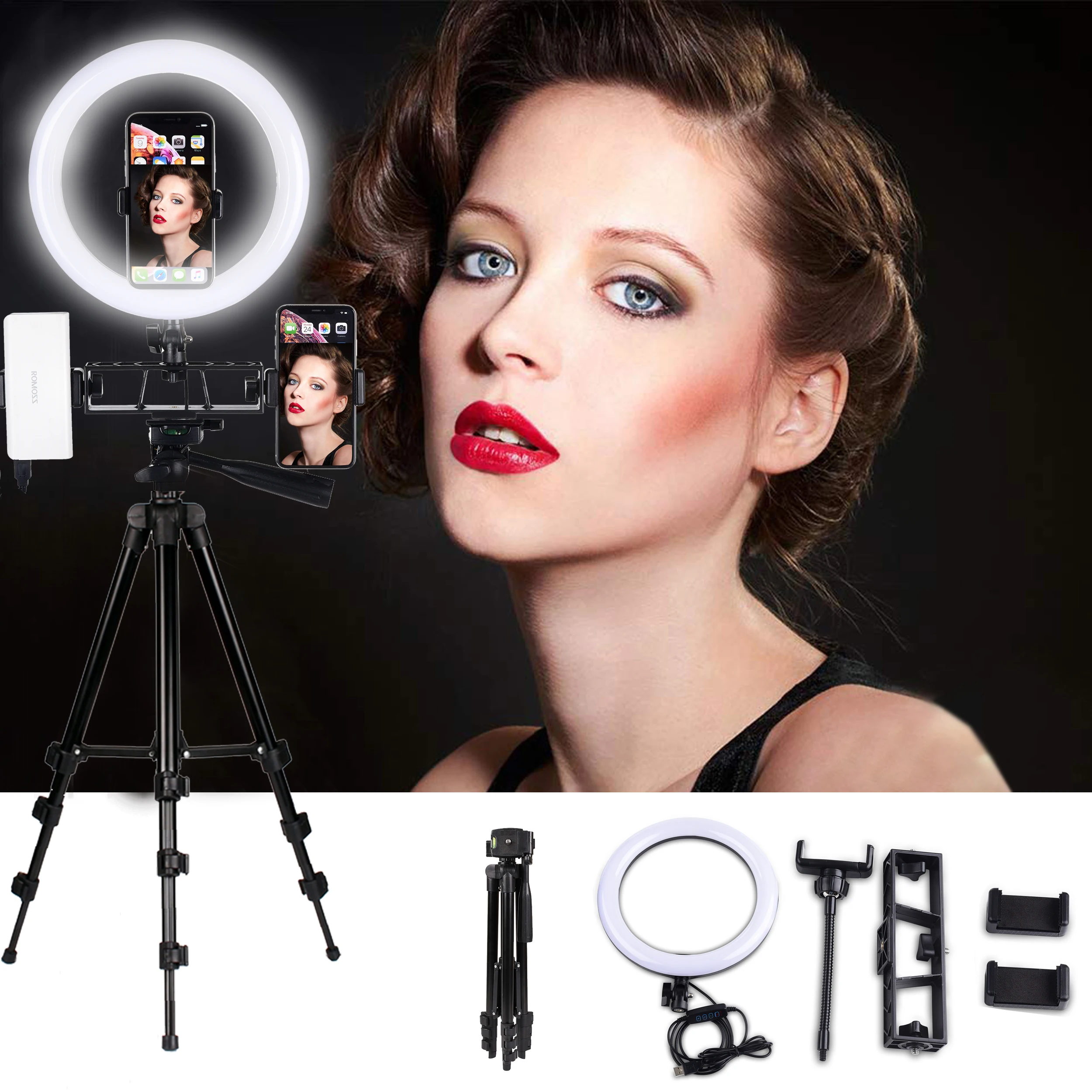 Video Light 26 CM Annular Lamp LED Ring Light for Youtube Photo Shooting Tripod for Camera Photography Studio with Phone Holder