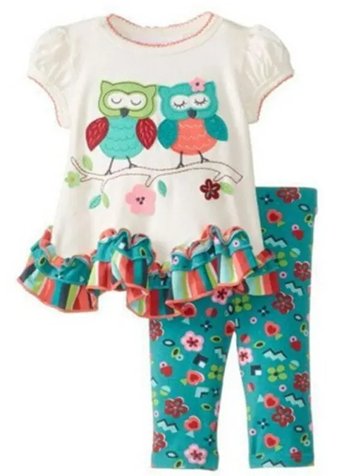 Bán buôn trắng bodysuits bé gái phiên bản Hiếm owl cô gái mùa hè phong cách quần áo set Tee trang Phục hàng đầu Xà Cạp Tights trang phục mùa hè