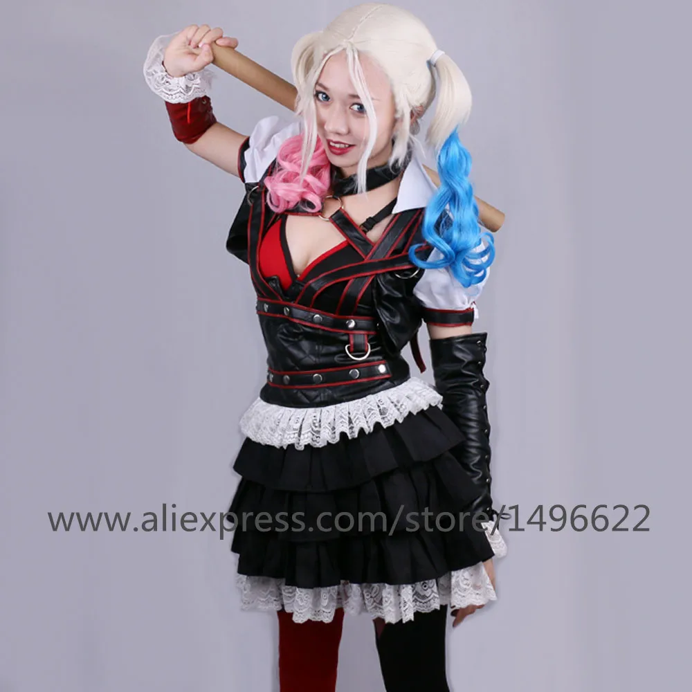 Batman Arkham Asylum Harley Quinn Halloween Carnival Cosplay Costumes Outfit Party Dress Dark Knight Suit for Adult Women (3)