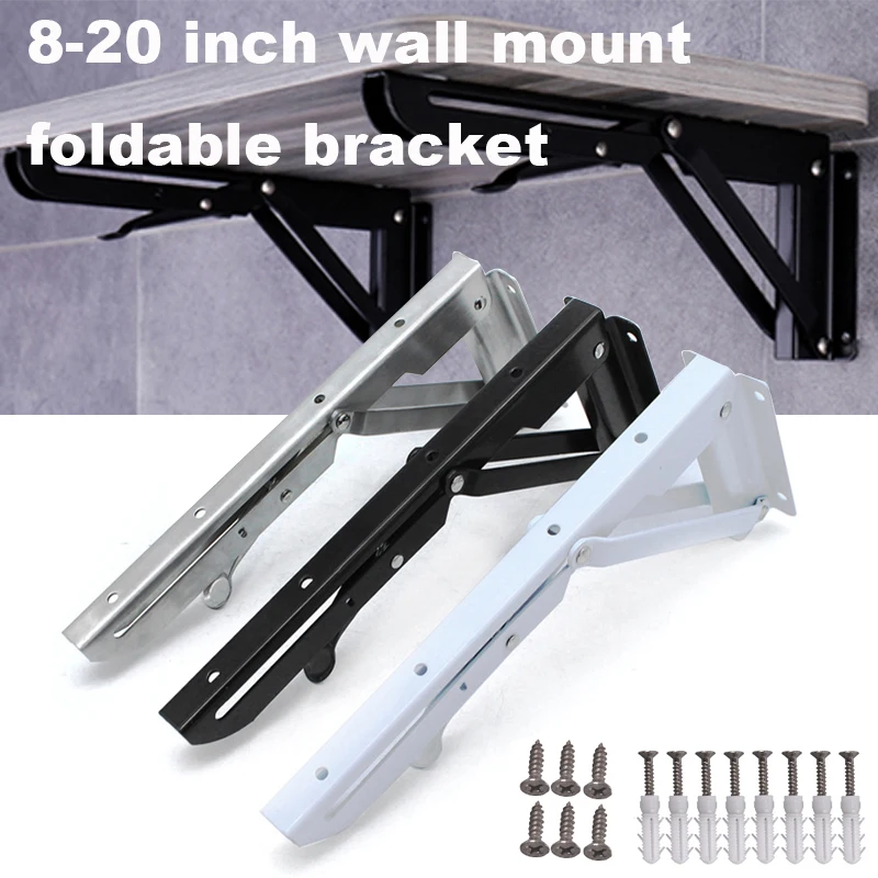 

2pcs Triangular Folding Brackets 10 inch Metal Support Adjustable Wall Mounted Durable Bearing Shelf Bracket Heavy Support