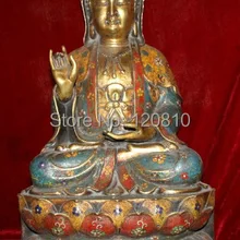 2" Китайский Перегородчатой Бронзовый Сиденья Кван-инь Гуань Инь Богиня Статуя