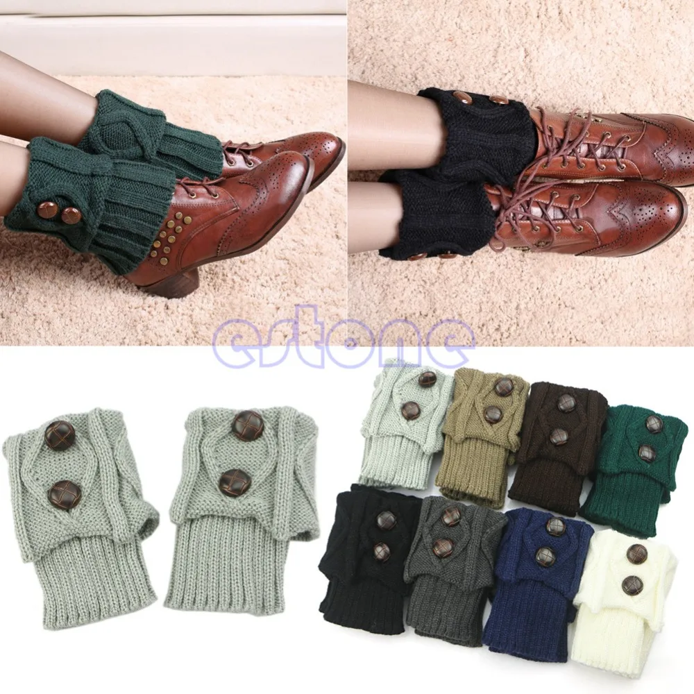 

Women Hot Winter Crochet Knit Leg Warmers Socks Button Boot Socks Toppers Cuffs