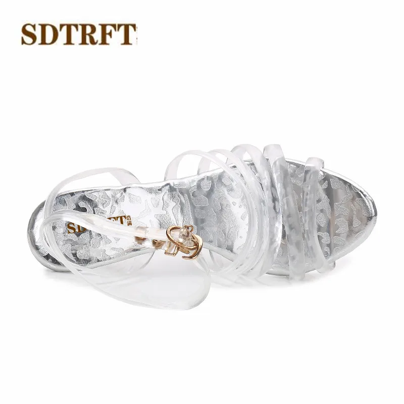 Женские босоножки на очень высоком каблуке 14 см с открытым носком|transparent crystal