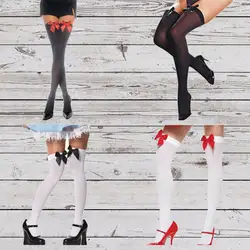 2016 Отличительной Дизайн 1 пара модные чулки Sexy Stretch Шнуровка с бантиком бедро высокие чулки выше колена для Для женщин