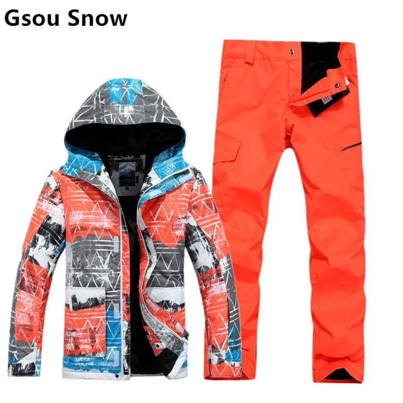Invierno GSOU nieve chaquetas tablero y pantalón chaqueta de esquí de montaña para los hombres esquí impermeable jas esqui skiwear