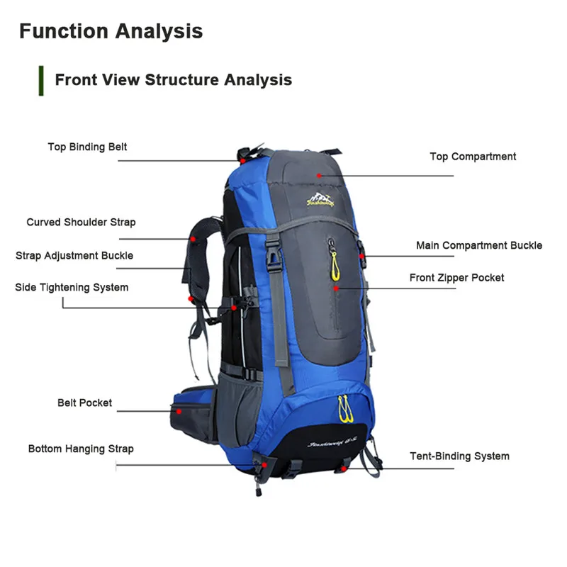 HIGHSEE 50L Backpack Waterproof Outdoor Hiking Backpack Camping Travel Trekking Backpack Hiking Sport Bags Climbing Rucksack