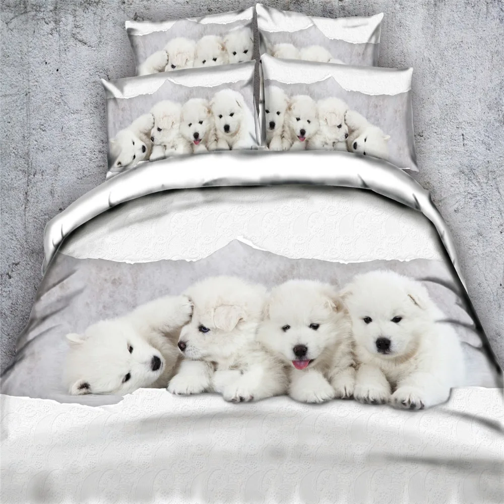 

cute 3D white pet dog bedding sets 3/4pc bedspreads king full sizes duvet quilt covers twin queen 500tc woven beauty bed linens