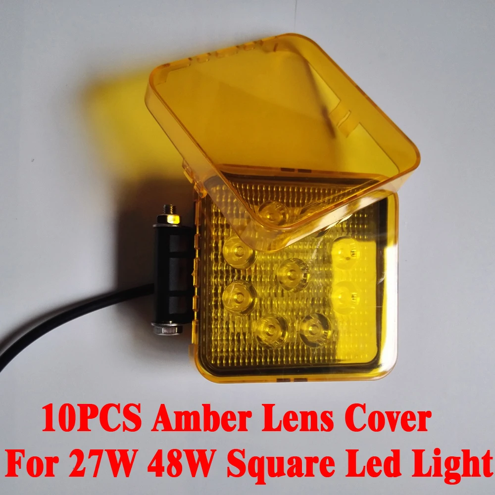 10pcs Amber Lens Cover Dust Proof Protector for 4 inch 27W 48W Square Led Work Light