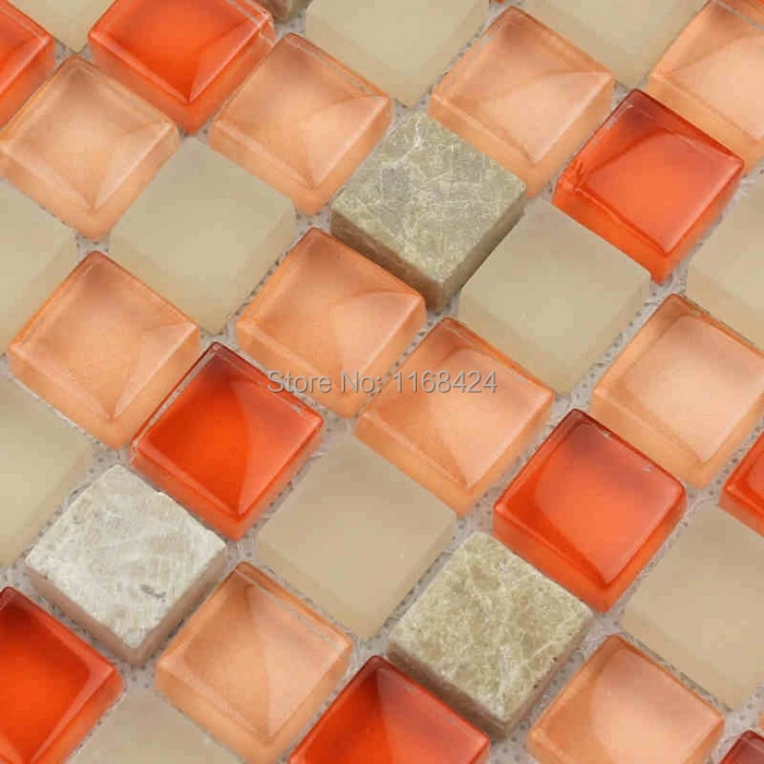 Orange Rouge Verre Mixte Gris Pierre Mosaïque Carré Pour