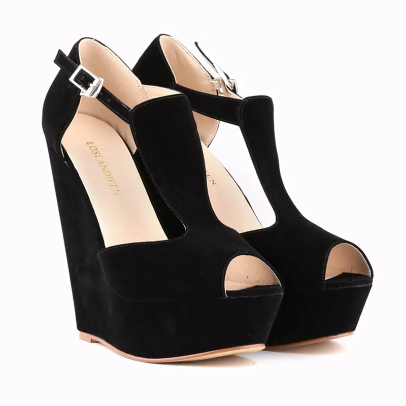 

HOT SALE Fashion Summer Women Shoes Peep Toe Flock Platform Wedges Pumps 14cm High Heel Party Wedding Shoes Free Shipping 391-1