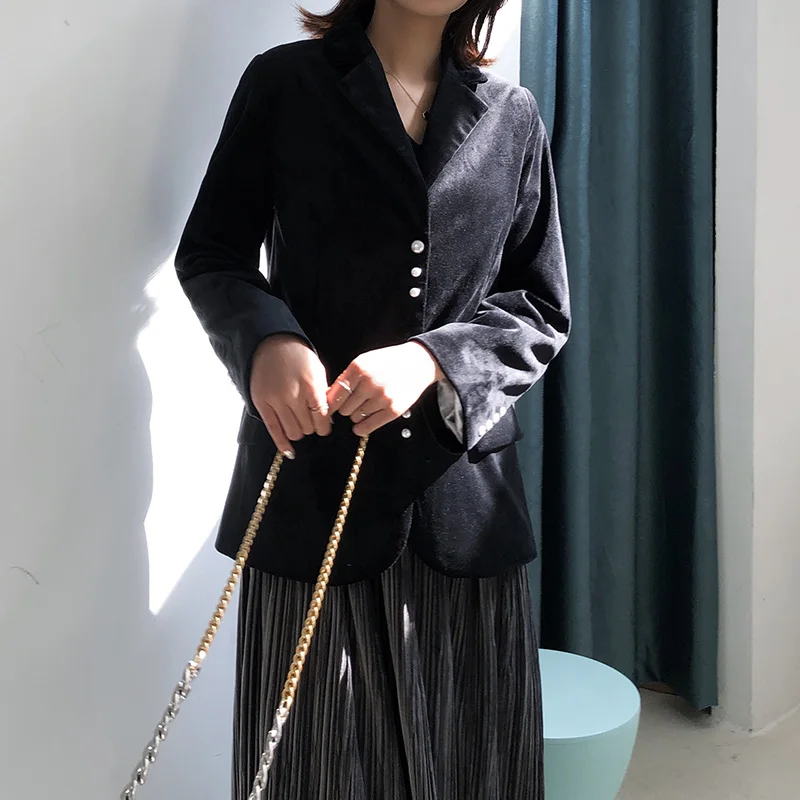 

Jacket women spring and autumn new gold velvet suit female Japanese coat loose Harajuku style bf casual retro chic blazer