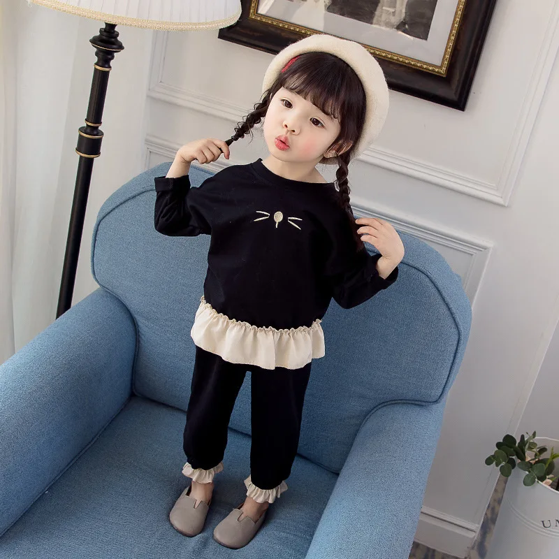 

Toddler Girl Clothes Korean Lace Cat T-shirt With Casual Pants 2pcs Children Cotton Blend Girls Outfits 0-3T Age Kids Tracksuit