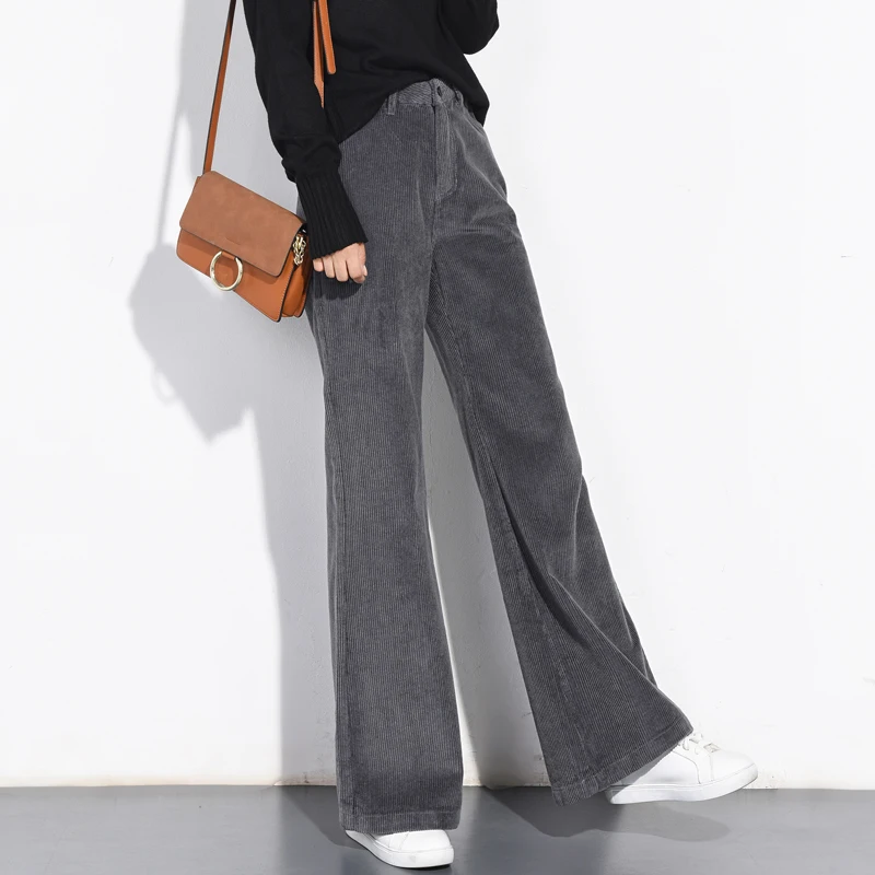 New Spring Autumn Women's Corduroy Pants Wide Leg Plus Size High Waist Retro Pants Loose Corduroy Casual Pants Flare Pants