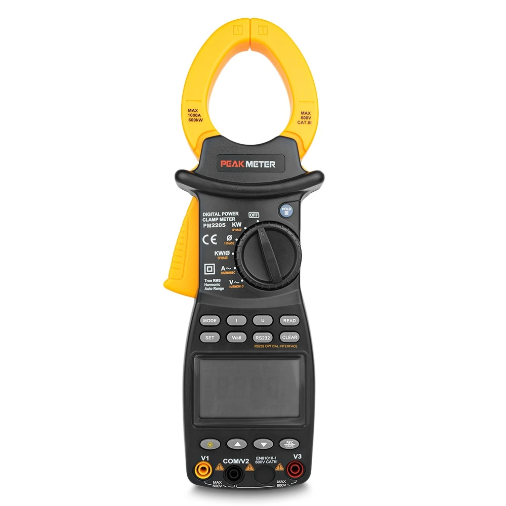 

PEAKMETER MS2205 3 Phase AC RMS Clamp Meter Power Factor Correction TRMS 4 Wire Voltage Current Test Multimeter LCD Display