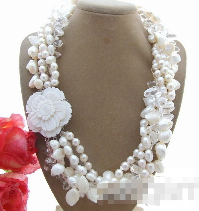 

3136 5Strds Pearl&Salt Sea Pearl&Shell Pearl& Necklace