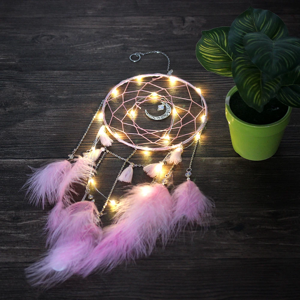 Ловец снов DIY украшения для дома рукодельные led освещение Луна дизайн поделки из