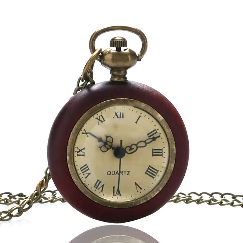 

Reloj Mujer Antique Roman Numbers Wood Case Quartz Pocket Watches Men Women Gift for Pocket Watch Fashion Pedant With Necklace